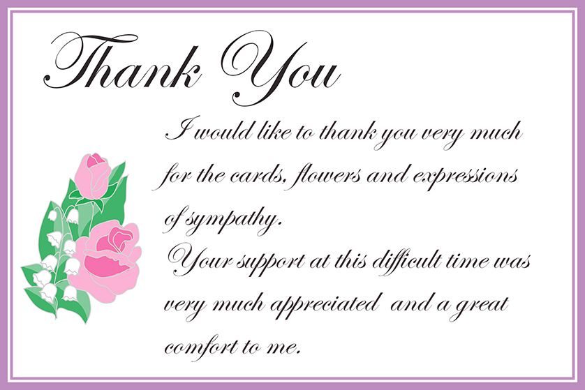 free printable thank you cards death