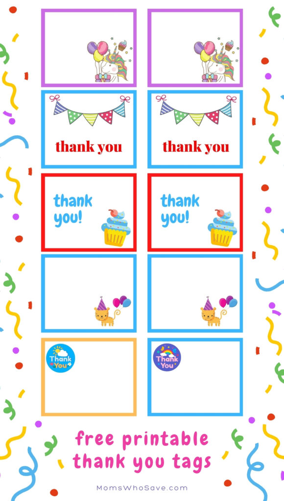 Free Printable Thank You Tags For Birthdays (5 Designs, Perfect ...