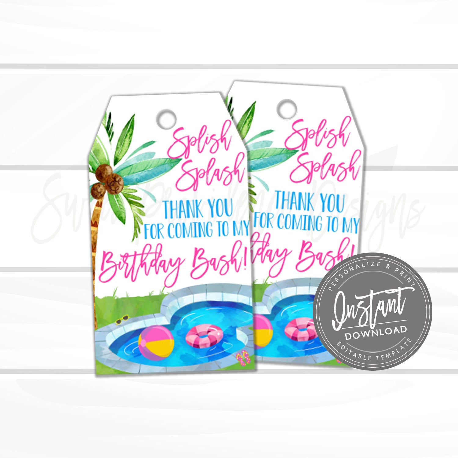 free printable thank you tags pool party