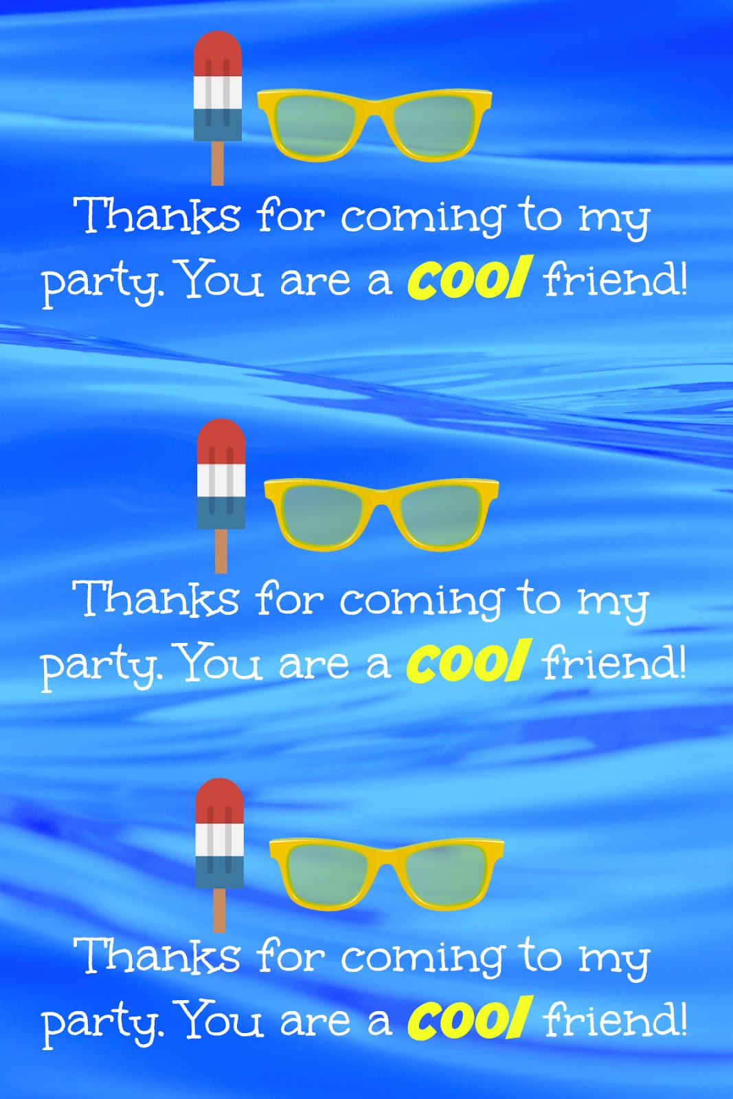 free printable thank you tags pool party