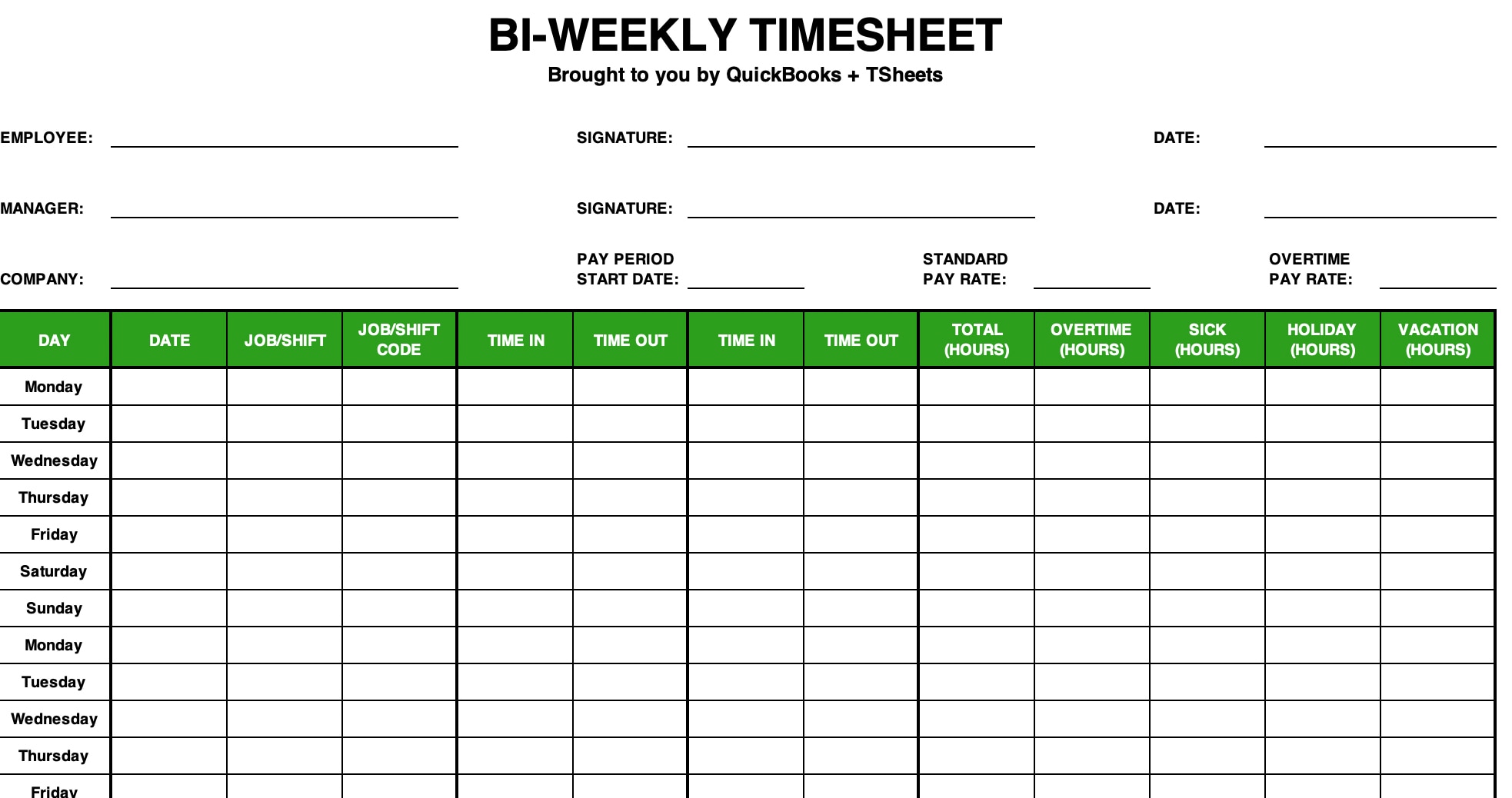 Free Bi-Weekly Timesheet Template | QuickBooks Canada