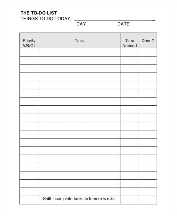 free printable to do list with times