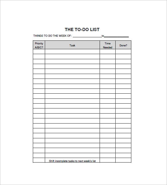 free printable to do list word