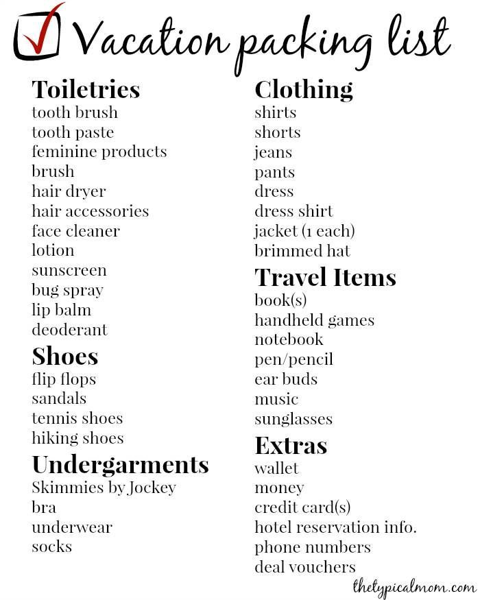 free printable travel packing list