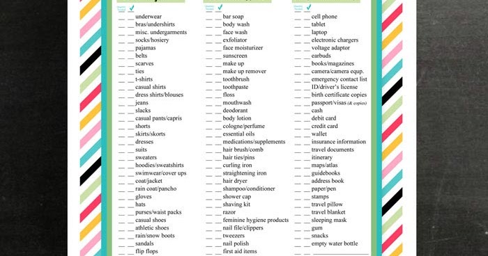 free printable travel packing list