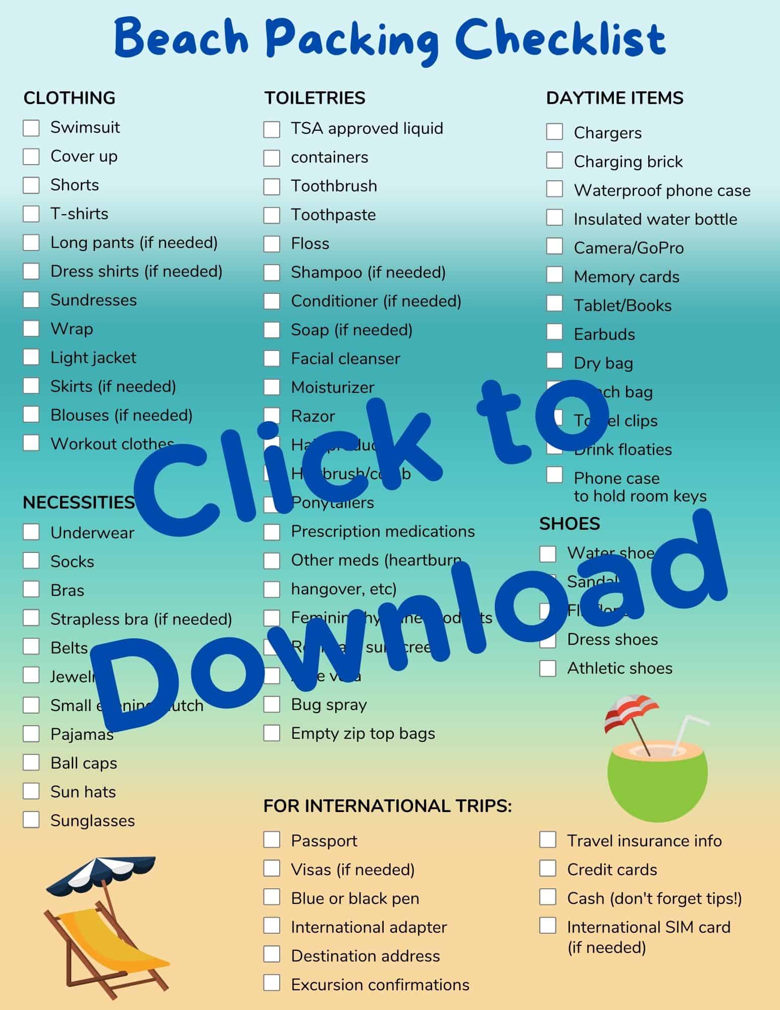 free printable travel packing list