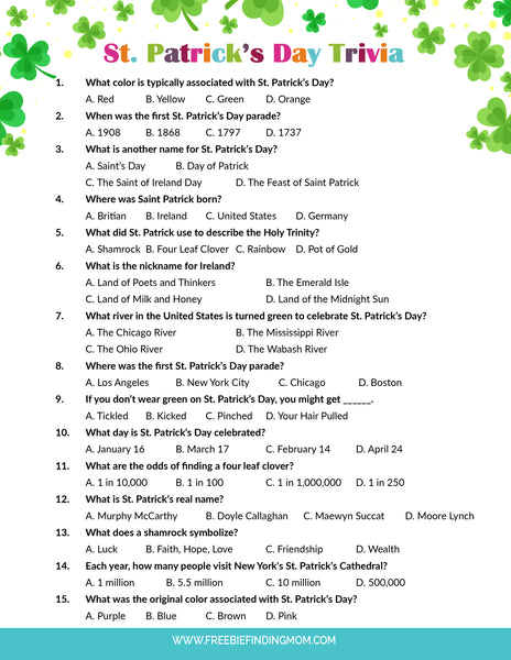 free printable trivia questions with answers