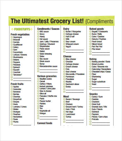 free printable ultimate grocery list