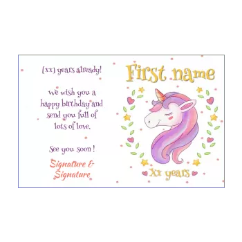 Free Unicorn birthday card printable template or send online