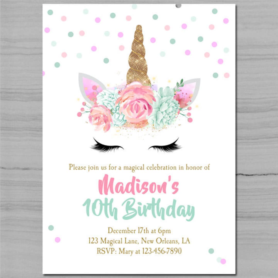 Unicorn Birthday Invitation Printable or Printed With FREE SHIPPING Unicorn  Pink and Mint Sparkle Collection  