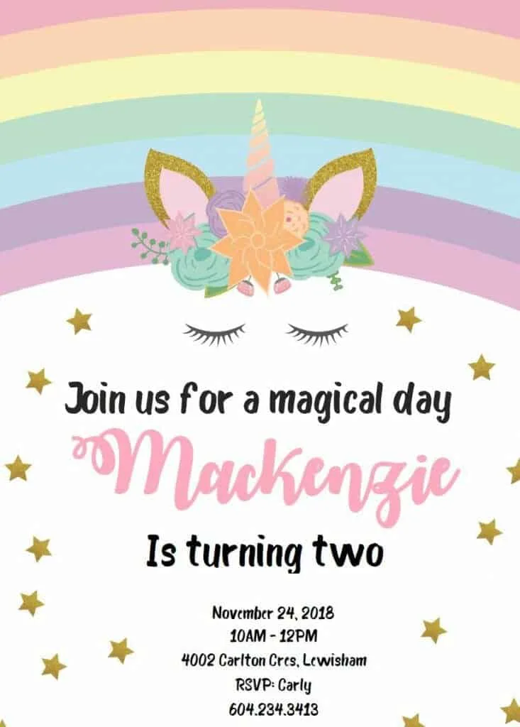 free printable unicorn birthday template