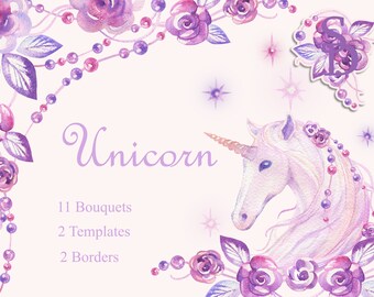 Unicorn Frame Handpainted Horse Digital Sparkle PNG Printable ...