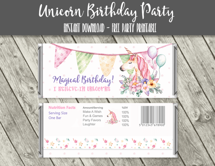 free printable unicorn chocolate wrappers