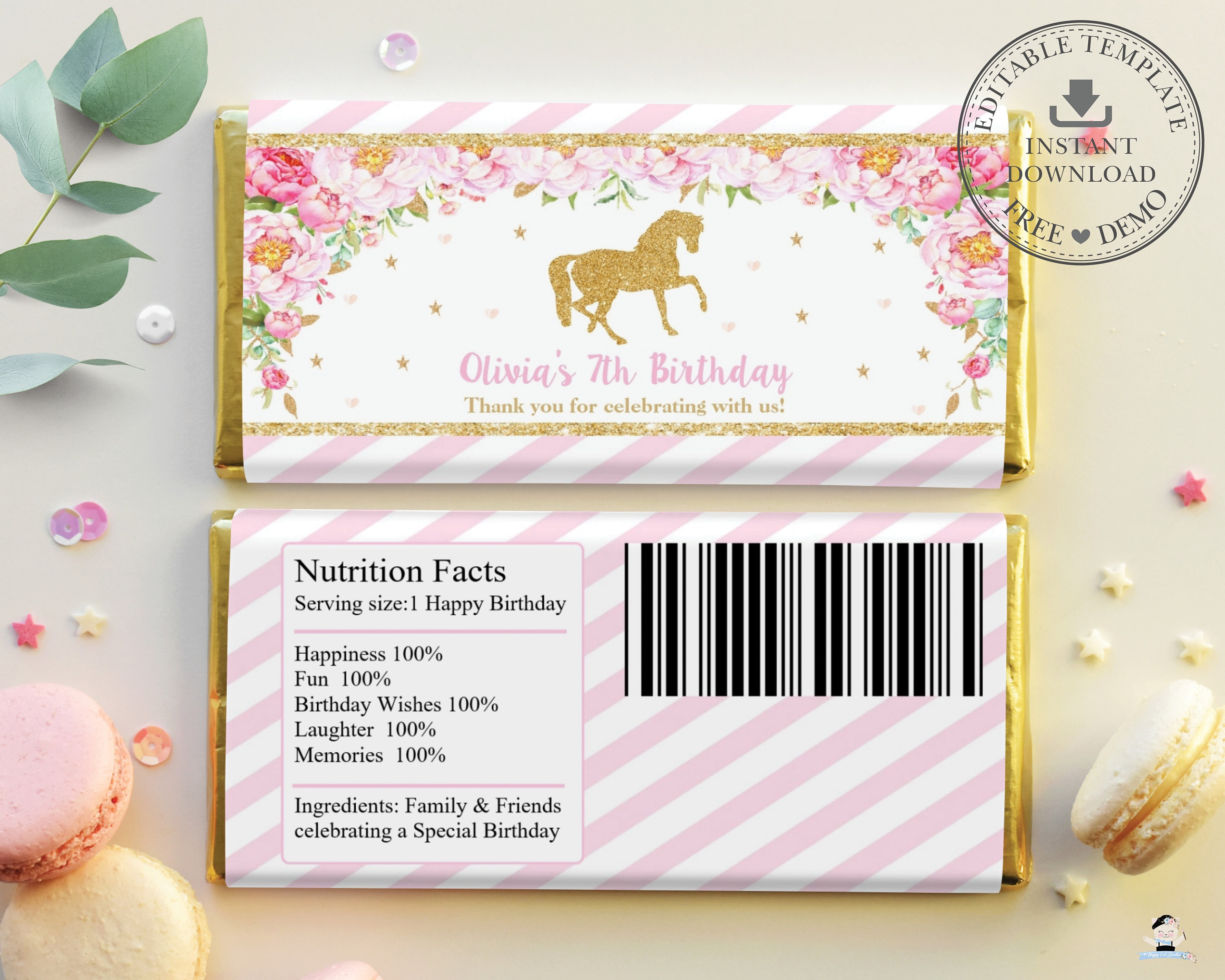 free printable unicorn chocolate wrappers