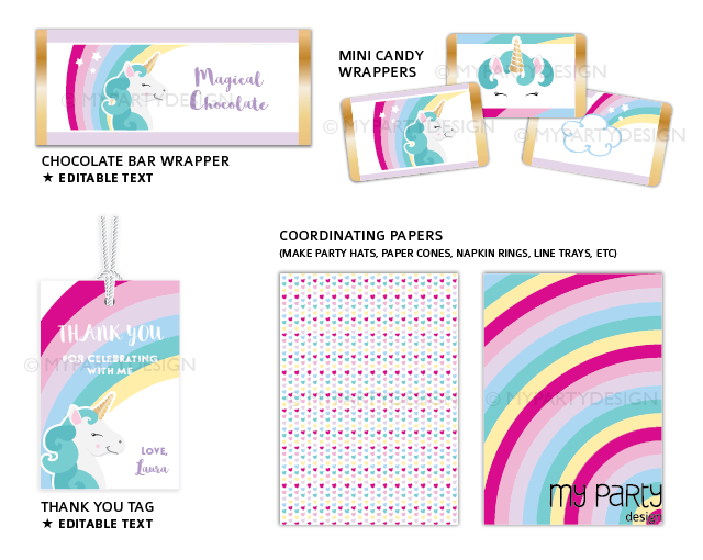 free printable unicorn chocolate wrappers