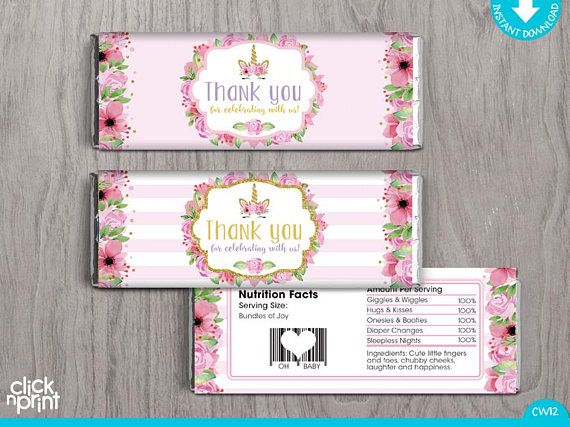 Unicorn Birthday Print Yourself Candy Bar Wrappers ANY AGE ...