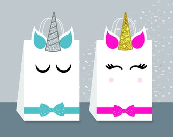 Plantilla de bolsa de regalo DIY de unicornio, bolsas imprimibles ...