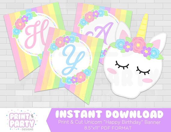 free printable unicorn happy birthday banner