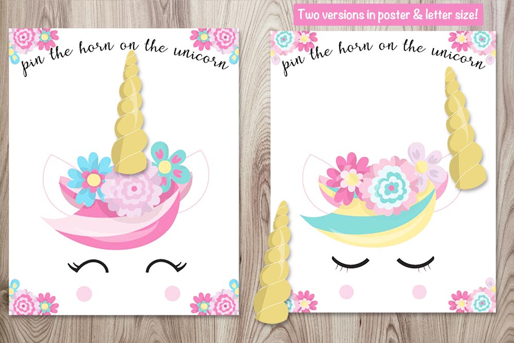 Free Printable Pin the Horn on the Unicorn (poster and letter ...