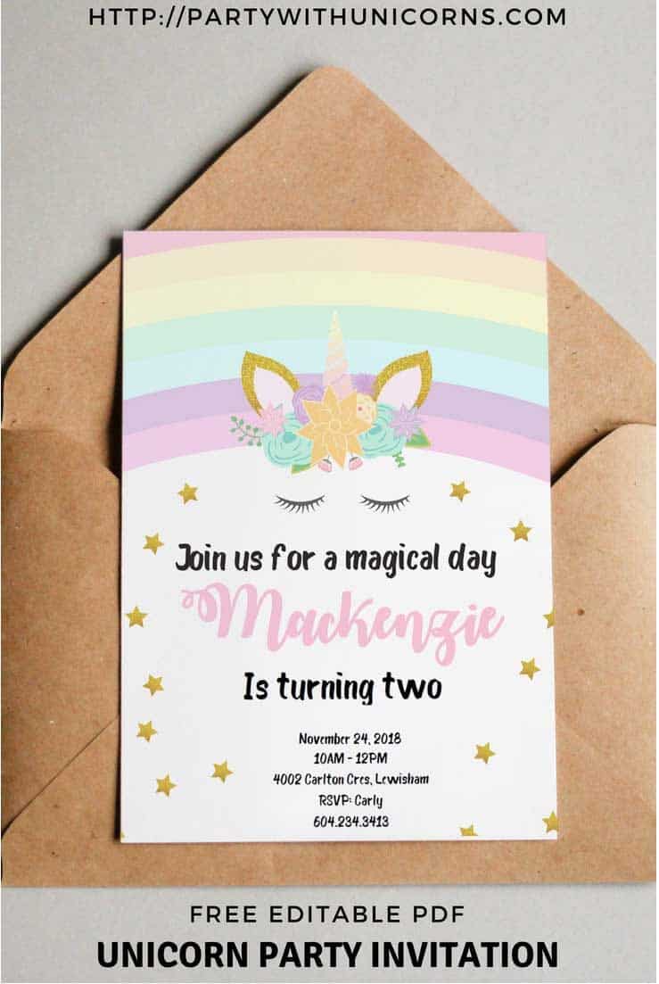 free printable unicorn invitation template