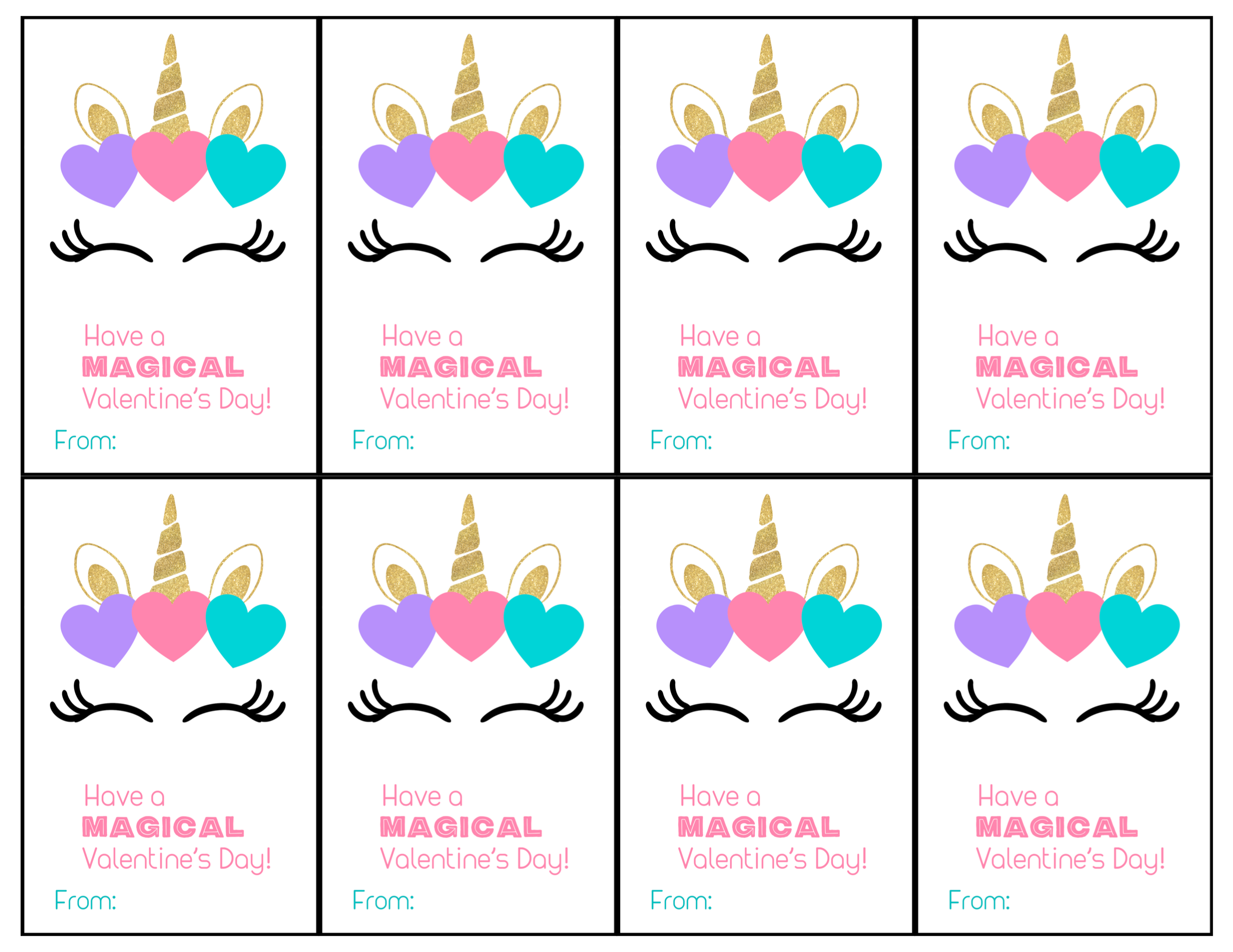 Free Printable Unicorn Valentine Cards - Paper Trail Design