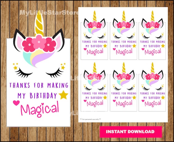 Unicorn Thank you tags, Printable Unicorn tags, Unicorn party tags Instant  download