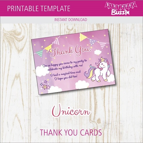 Free Printable Rainbow Unicorn Thank You Cards | Birthday Buzzin