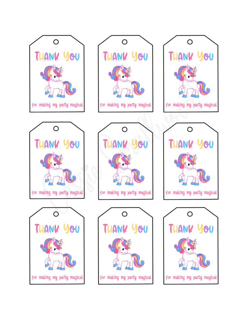 free printable unicorn thank you