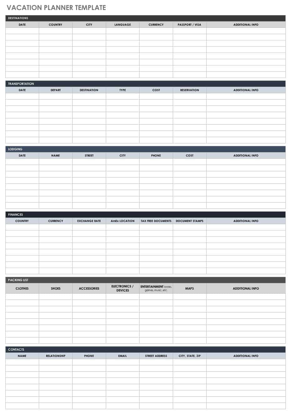 free printable vacation planner template pdf