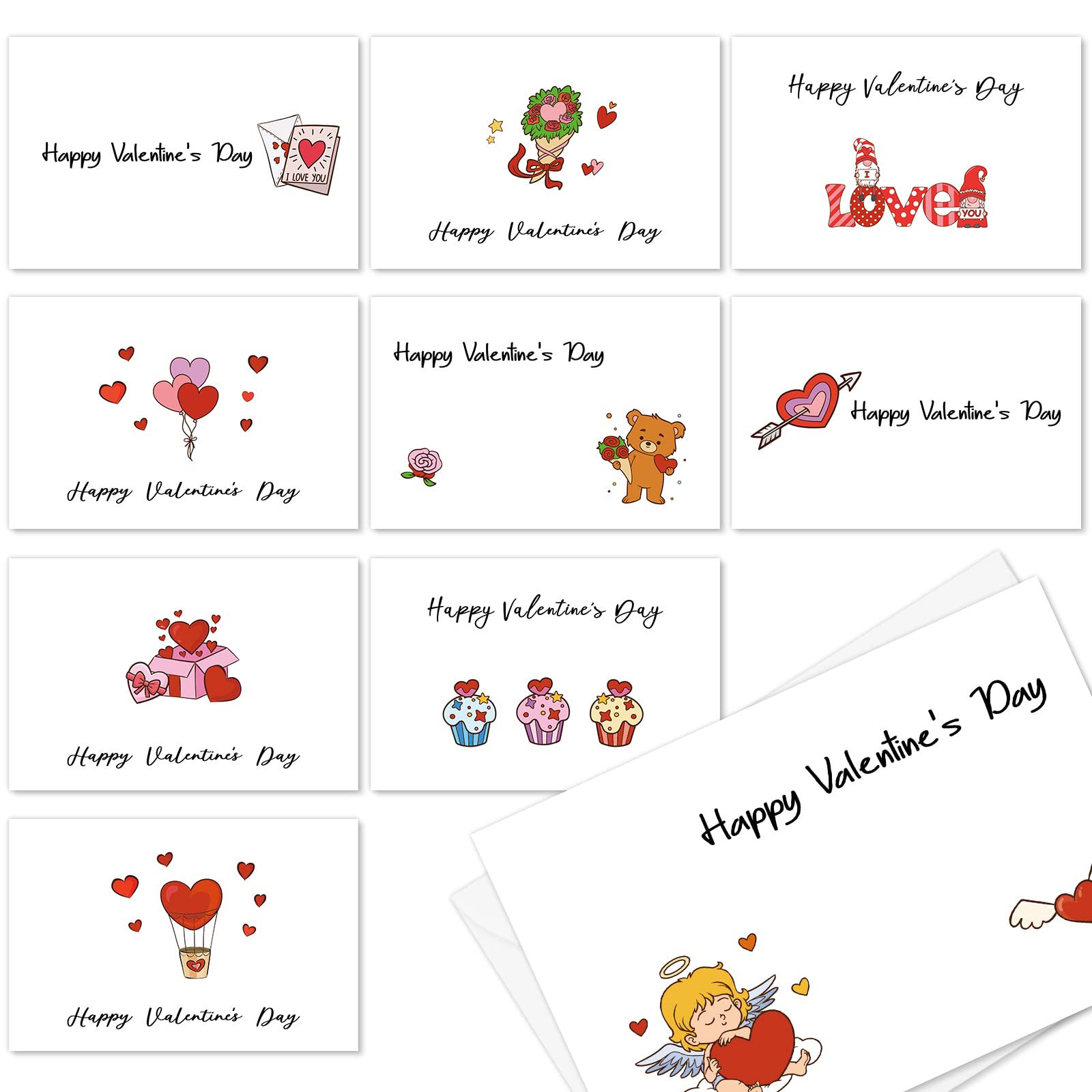 30Pcs Minimalist Valentines Day Cards Assortment with Envelops and  Stickers 10 Designs Heart Love Greeting Cards for Valentines Day Wedding  ...
