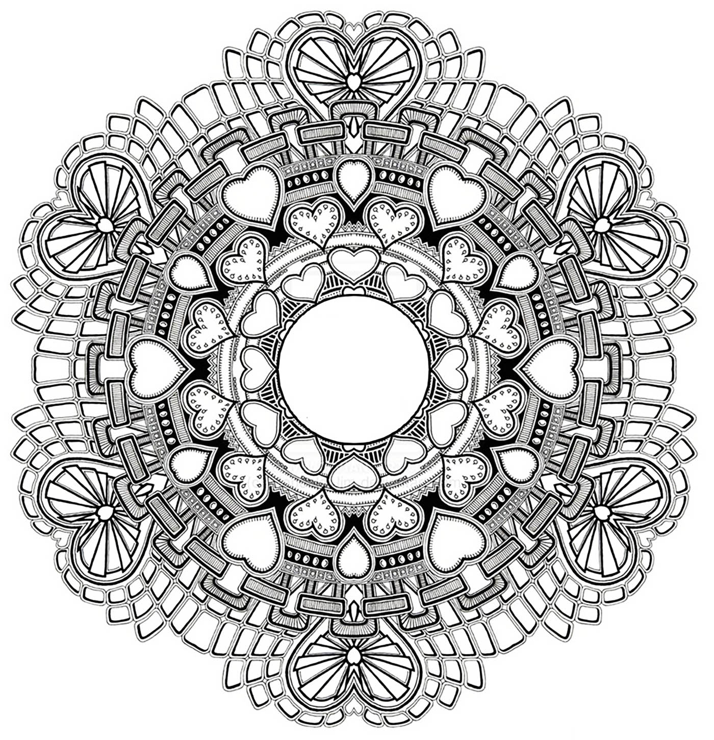 Hearts of Valentines day - Difficult Mandalas (for adults)