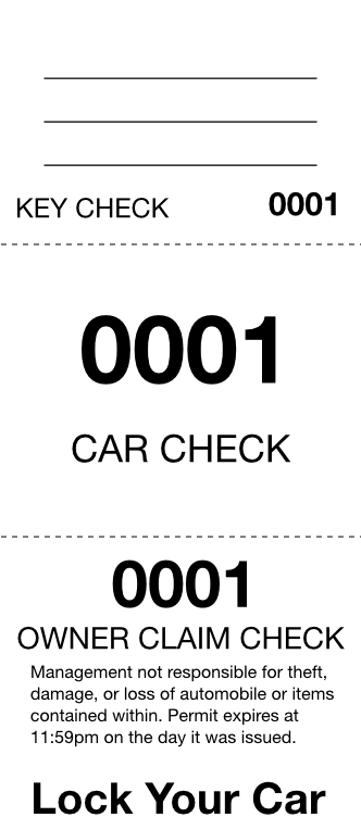 Basic 3-Part Valet Ticket