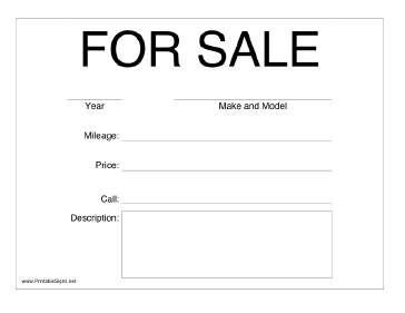 free printable vehicle for sale signs