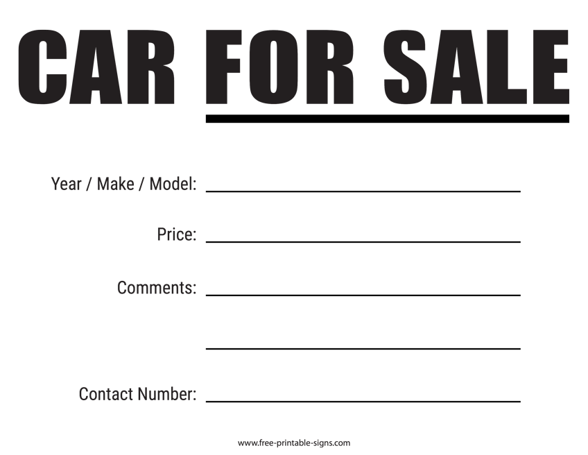 free printable vehicle for sale signs