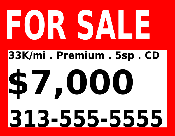 free printable vehicle for sale signs