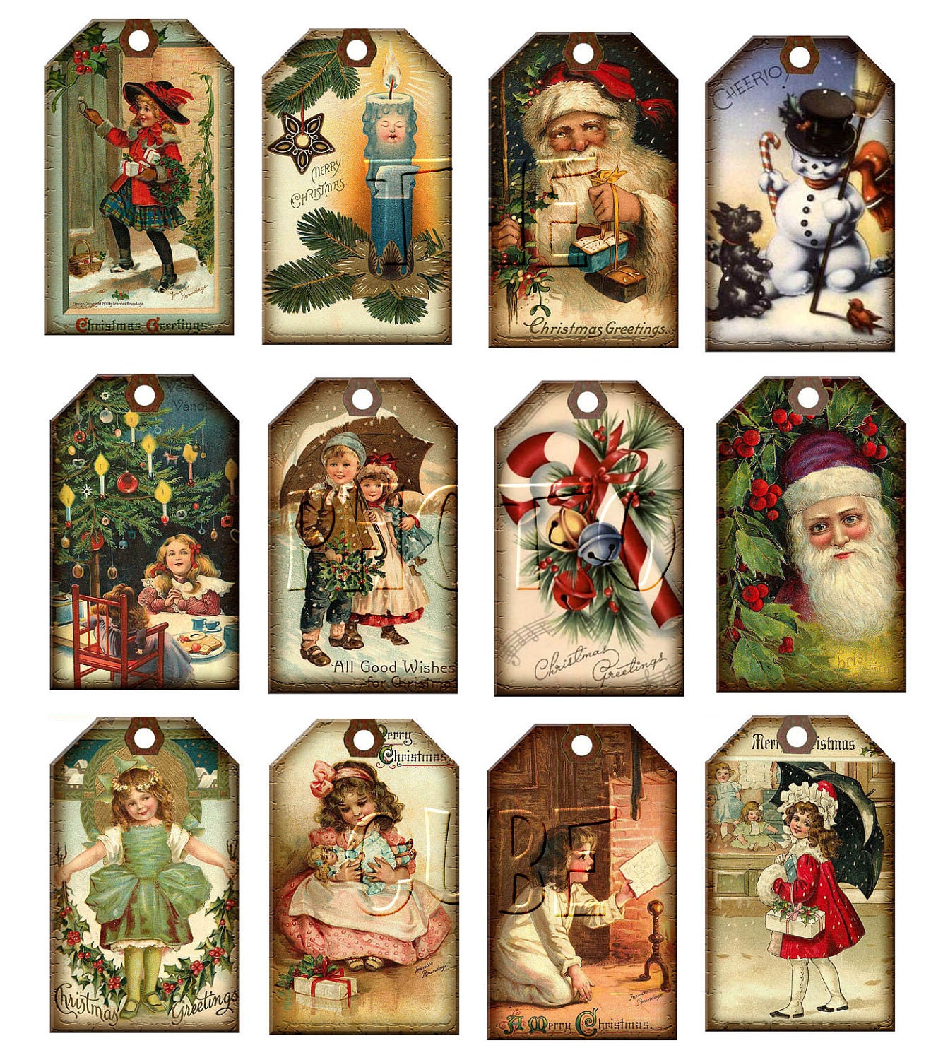 Christmas Vintage Art Hang/gift Tags santa Claus, Candy Cane ...