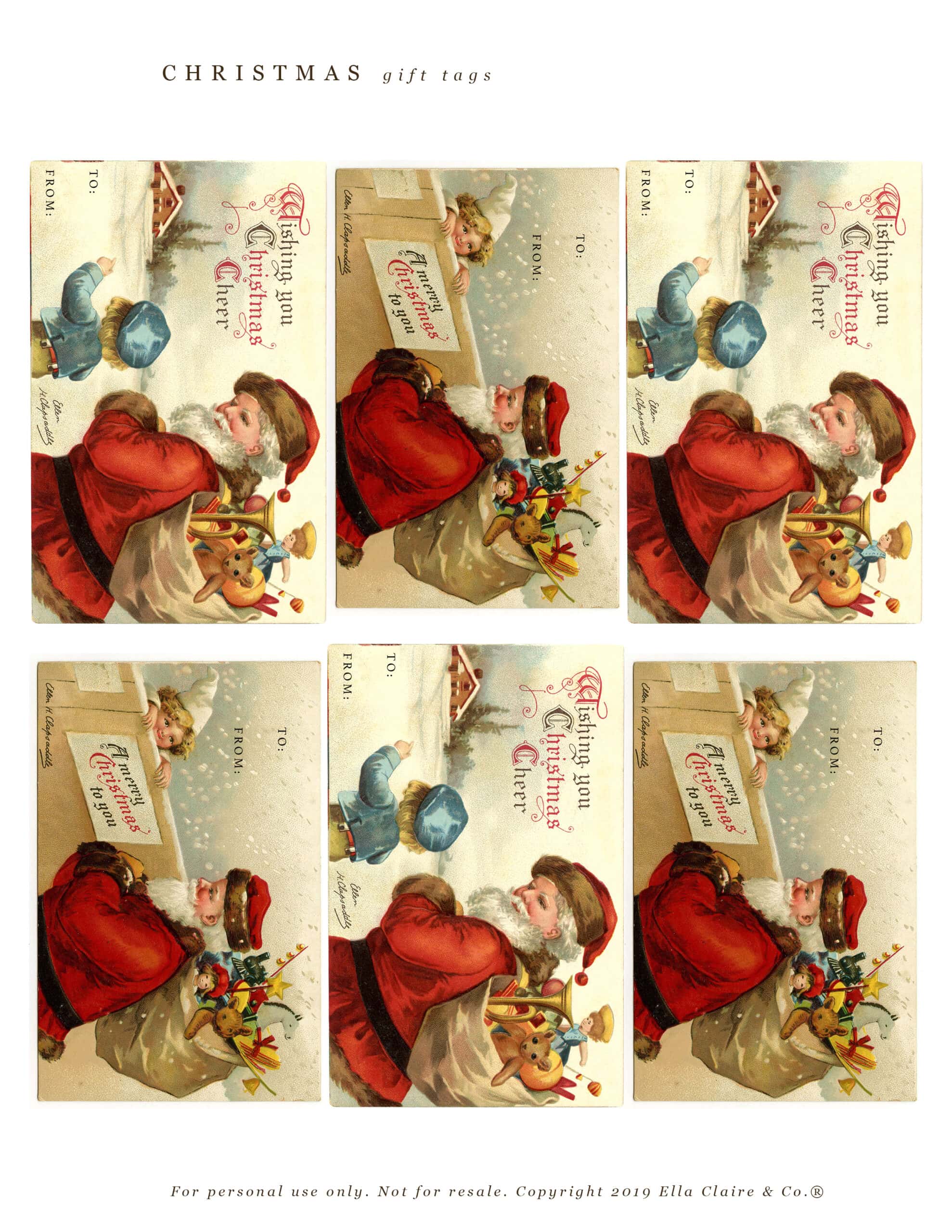 Free Printable Vintage Santa Christmas Gift Tags - Ella Claire &  Co.