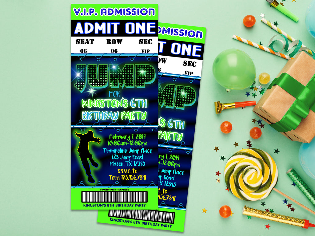 Boys Jump Birthday Party Ticket Invitations | Party Print Express