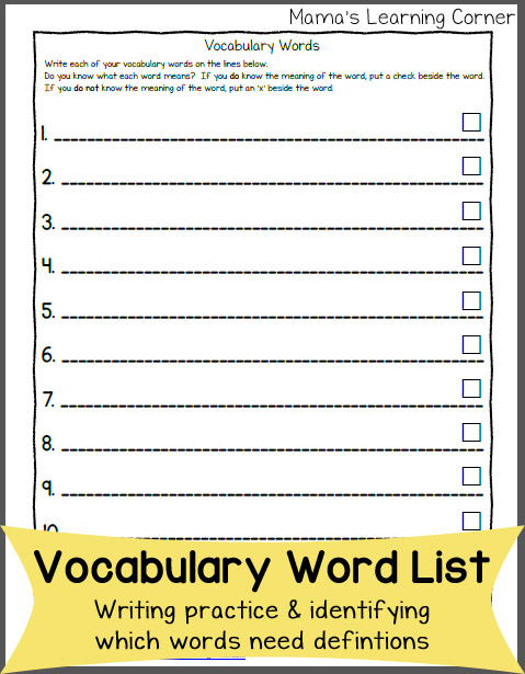 free printable vocab worksheet