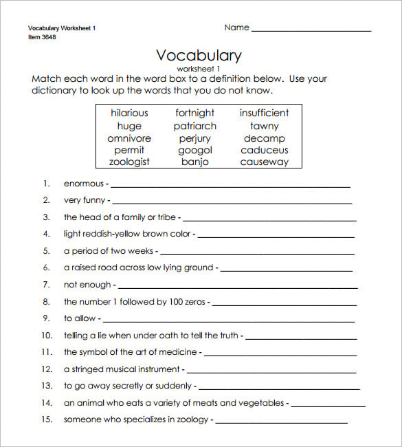 12+ Blank Vocabulary Worksheet Templates Word, PDF Worksheets Library