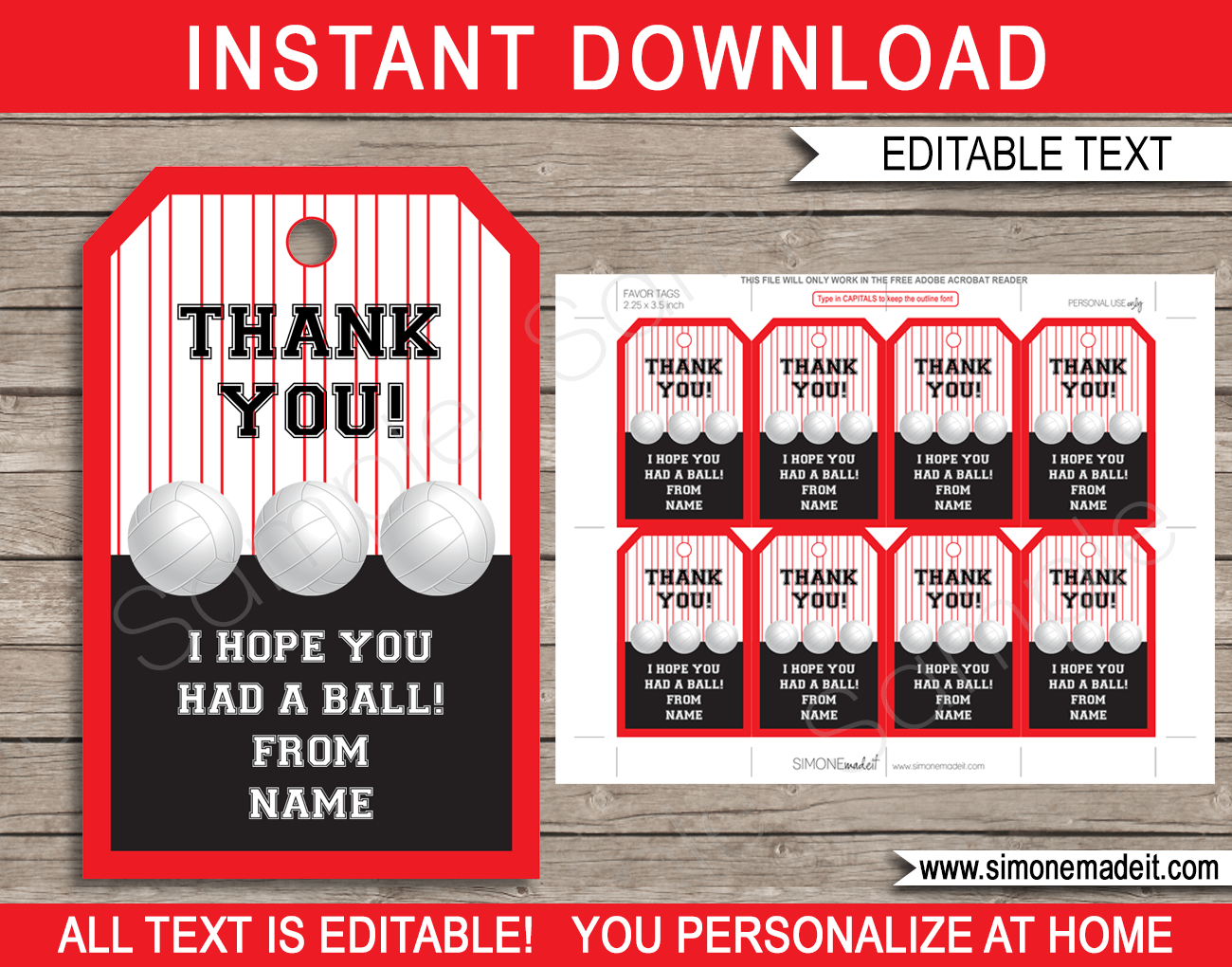 Volleyball Favor Tags Template | Printable Thank You Tags ...
