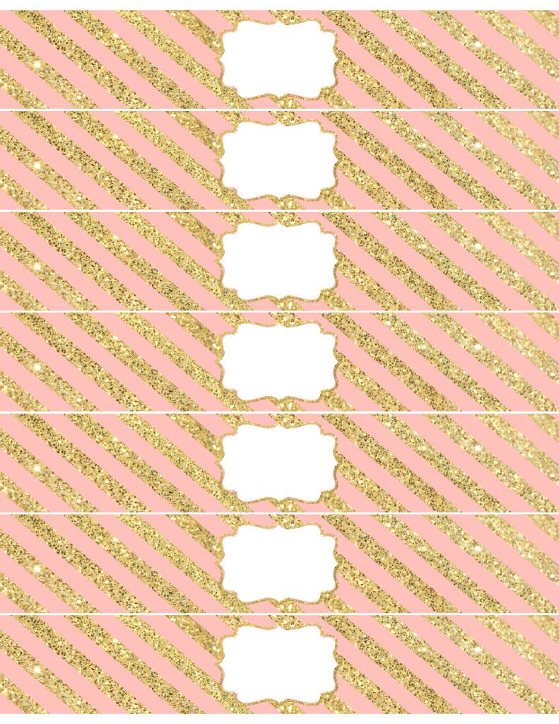 free printable water bottle labels pink and gold