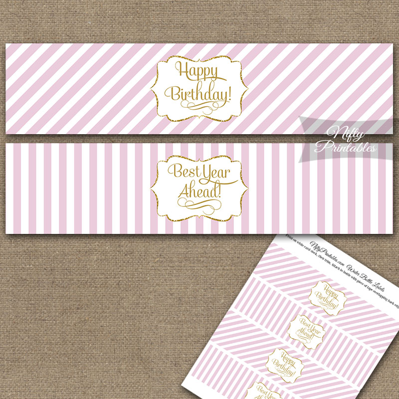 free printable water bottle labels pink and gold