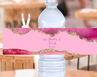 free printable water bottle labels pink and gold