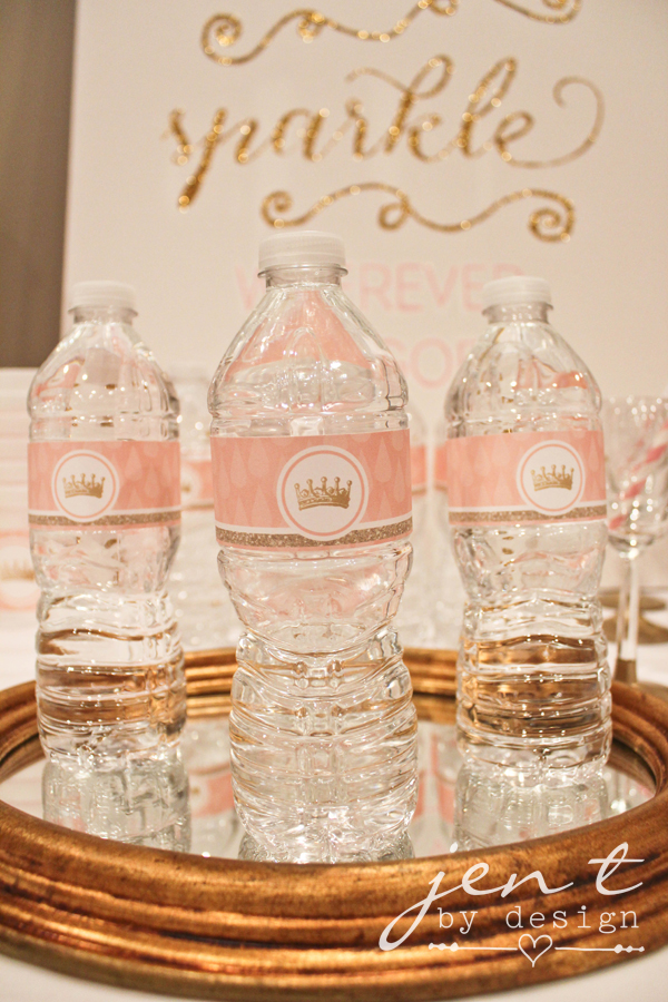 free printable water bottle labels pink and gold