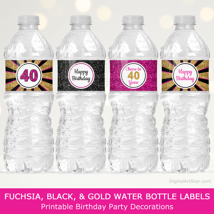 free printable water bottle labels pink and gold