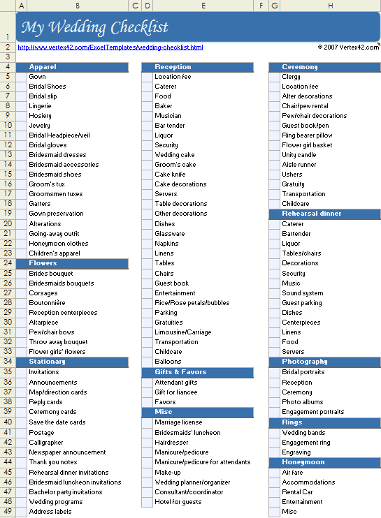 free printable wedding checklists worksheets