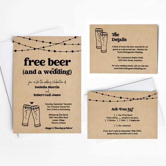 Funny Wedding Invitation Template Free Beer Fun Brewery Printable ...