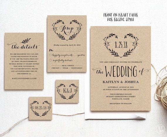 Rustic Wedding Invitation Set, Printable Wedding Invitation ...