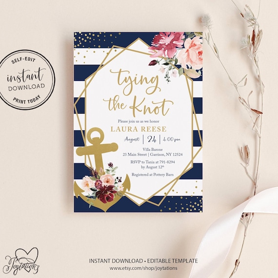 Nautical Bridal Shower Invitation Template, Instant Download ...